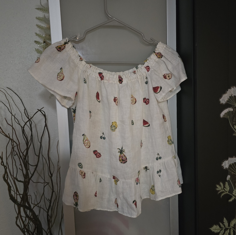 Zara Basic Summer Fruit Linen Off Shoulder Blouse